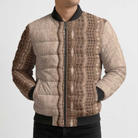 Vintage Beige Hawaiian Traditional Kapa Mix Flowers Lei Bomber Puffer Jacket LT7 - Polynesian Pride