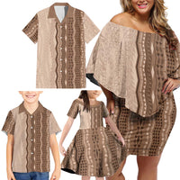 Vintage Beige Hawaiian Traditional Kapa Mix Flowers Lei Family Matching Off Shoulder Short Dress and Hawaiian Shirt