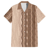 Vintage Beige Hawaiian Traditional Kapa Mix Flowers Lei Family Matching Off Shoulder Short Dress and Hawaiian Shirt