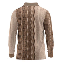 Vintage Beige Hawaiian Traditional Kapa Mix Flowers Lei Long Sleeve Polo Shirt