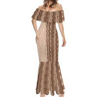 Vintage Beige Hawaiian Traditional Kapa Mix Flowers Lei Mermaid Dress