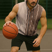 Vintage Beige Hawaiian Traditional Kapa Mix Flowers Lei Sleeveless Zip Hoodie