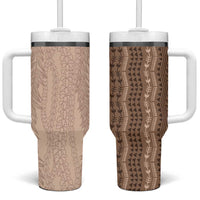 Vintage Beige Hawaiian Traditional Kapa Mix Flowers Lei Tumbler With Handle LT7 One Size: 40 oz Beige - Polynesian Pride
