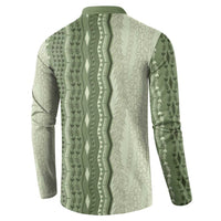 Vintage Sage Green Hawaiian Traditional Kapa Mix Flowers Lei Button Sweatshirt