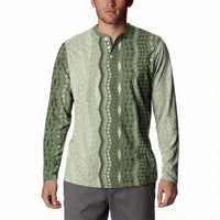 Vintage Sage Green Hawaiian Traditional Kapa Mix Flowers Lei Button Sweatshirt