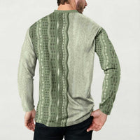 Vintage Sage Green Hawaiian Traditional Kapa Mix Flowers Lei Button Sweatshirt