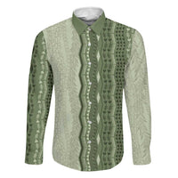 Vintage Sage Green Hawaiian Traditional Kapa Mix Flowers Lei Family Matching Long Sleeve Bodycon Dress and Hawaiian Shirt LT7 Dad's Shirt - Long Sleeve Sage Green - Polynesian Pride