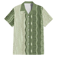 Vintage Sage Green Hawaiian Traditional Kapa Mix Flowers Lei Family Matching Puletasi and Hawaiian Shirt LT7 Dad's Shirt - Short Sleeve Sage Green - Polynesian Pride