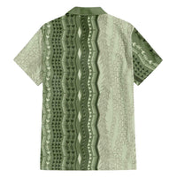 Vintage Sage Green Hawaiian Traditional Kapa Mix Flowers Lei Hawaiian Shirt