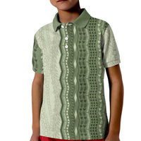 Vintage Sage Green Hawaiian Traditional Kapa Mix Flowers Lei Kid Polo Shirt