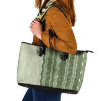 Vintage Sage Green Hawaiian Traditional Kapa Mix Flowers Lei Leather Tote Bag