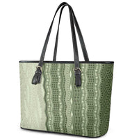 Vintage Sage Green Hawaiian Traditional Kapa Mix Flowers Lei Leather Tote Bag