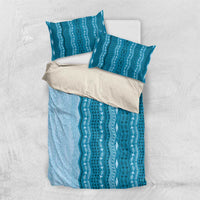 Vintage Cobalt Blue Hawaiian Traditional Kapa Mix Flowers Lei Bedding Set