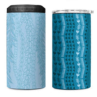 Vintage Cobalt Blue Hawaiian Traditional Kapa Mix Flowers Lei 4 in 1 Can Cooler Tumbler