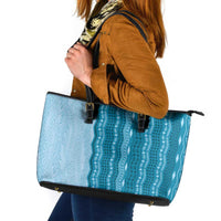 Vintage Cobalt Blue Hawaiian Traditional Kapa Mix Flowers Lei Leather Tote Bag