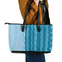 Vintage Cobalt Blue Hawaiian Traditional Kapa Mix Flowers Lei Leather Tote Bag