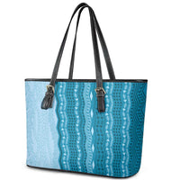 Vintage Cobalt Blue Hawaiian Traditional Kapa Mix Flowers Lei Leather Tote Bag