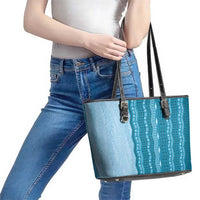 Vintage Cobalt Blue Hawaiian Traditional Kapa Mix Flowers Lei Leather Tote Bag