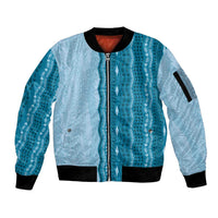 Vintage Cobalt Blue Hawaiian Traditional Kapa Mix Flowers Lei Sleeve Zip Bomber Jacket