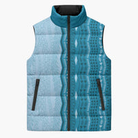 Vintage Cobalt Blue Hawaiian Traditional Kapa Mix Flowers Lei Sleeveless Puffer Jacket