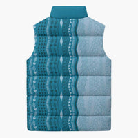 Vintage Cobalt Blue Hawaiian Traditional Kapa Mix Flowers Lei Sleeveless Puffer Jacket