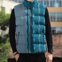 Vintage Cobalt Blue Hawaiian Traditional Kapa Mix Flowers Lei Sleeveless Puffer Jacket