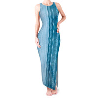 Vintage Cobalt Blue Hawaiian Traditional Kapa Mix Flowers Lei Tank Maxi Dress