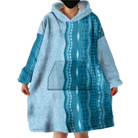 Vintage Cobalt Blue Hawaiian Traditional Kapa Mix Flowers Lei Wearable Blanket Hoodie