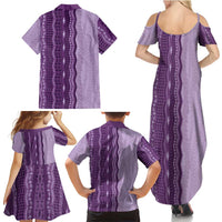 Vintage Violet Hawaiian Traditional Kapa Mix Flowers Lei Family Matching Summer Maxi Dress and Hawaiian Shirt