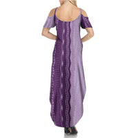 Vintage Violet Hawaiian Traditional Kapa Mix Flowers Lei Family Matching Summer Maxi Dress and Hawaiian Shirt