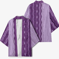 Vintage Violet Hawaiian Traditional Kapa Mix Flowers Lei Kimono