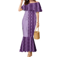 Vintage Violet Hawaiian Traditional Kapa Mix Flowers Lei Mermaid Dress