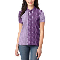 Vintage Violet Hawaiian Traditional Kapa Mix Flowers Lei Women Polo Shirt