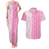 Vintage Pink Hawaiian Traditional Kapa Mix Flowers Lei Couples Matching Tank Maxi Dress and Hawaiian Shirt