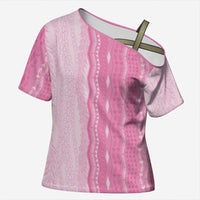 Vintage Pink Hawaiian Traditional Kapa Mix Flowers Lei Cross Shoulder Shirt LT7 Female Pink - Polynesian Pride