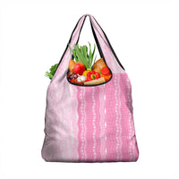 Vintage Pink Hawaiian Traditional Kapa Mix Flowers Lei Grocery Bag