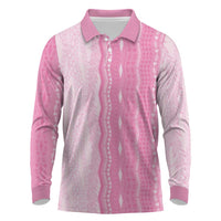 Vintage Pink Hawaiian Traditional Kapa Mix Flowers Lei Long Sleeve Polo Shirt