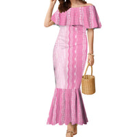 Vintage Pink Hawaiian Traditional Kapa Mix Flowers Lei Mermaid Dress