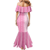 Vintage Pink Hawaiian Traditional Kapa Mix Flowers Lei Mermaid Dress