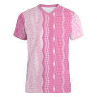 Vintage Pink Hawaiian Traditional Kapa Mix Flowers Lei Women V-Neck T-Shirt