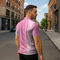 Vintage Pink Hawaiian Traditional Kapa Mix Flowers Lei Zipper Polo Shirt