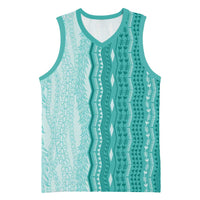 Vintage Teal Hawaiian Traditional Kapa Mix Flowers Lei Basketball Jersey