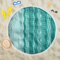 Vintage Teal Hawaiian Traditional Kapa Mix Flowers Lei Beach Blanket