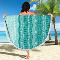 Vintage Teal Hawaiian Traditional Kapa Mix Flowers Lei Beach Blanket
