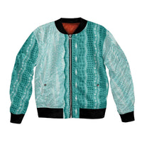 Vintage Teal Hawaiian Traditional Kapa Mix Flowers Lei Bomber Jacket