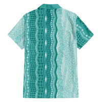 Vintage Teal Hawaiian Traditional Kapa Mix Flowers Lei Hawaiian Shirt