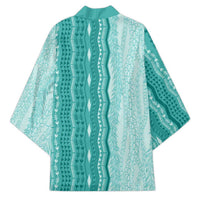 Vintage Teal Hawaiian Traditional Kapa Mix Flowers Lei Kimono
