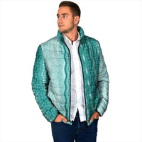 Vintage Teal Hawaiian Traditional Kapa Mix Flowers Lei Padded Jacket