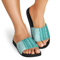 Vintage Teal Hawaiian Traditional Kapa Mix Flowers Lei Slide Sandals
