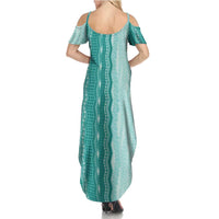 Vintage Teal Hawaiian Traditional Kapa Mix Flowers Lei Summer Maxi Dress LT7 - Polynesian Pride